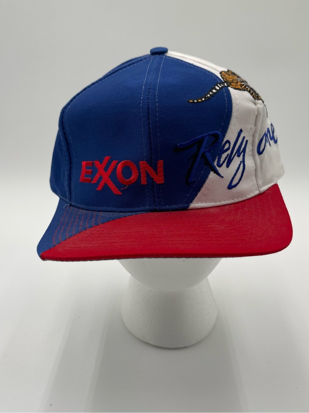 Vintage Exxon Rely On The Tiger Hat 90s Oil Advertising Snapback Multicolor Cap